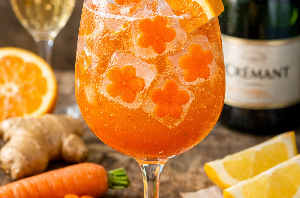 Cocktail pétillant orange, carotte & gingembre