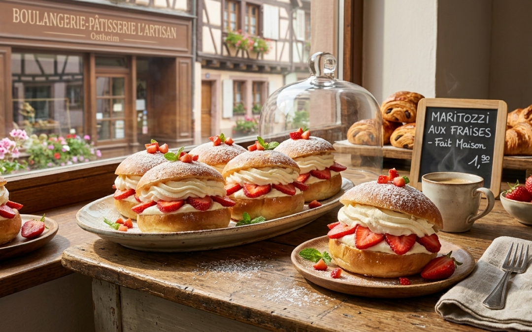 Maritozzi aux fraises, chantilly mascarpone à la fève de tonka
